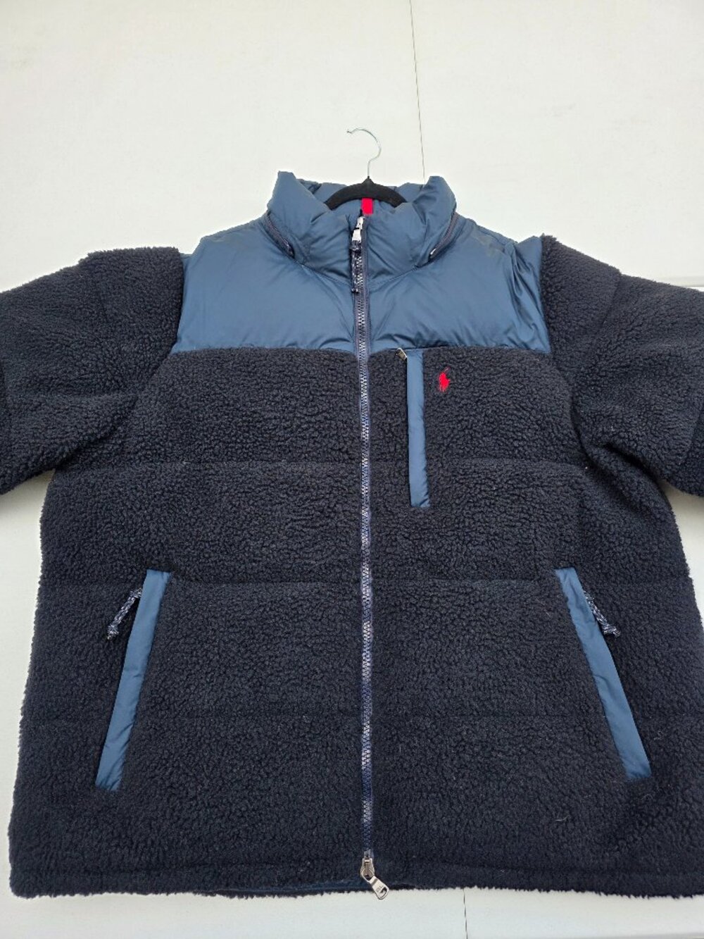 Polo Ralph Lauren Men's Navy Hi-Pile Sherpa Fleece Hybrid Down Jacket